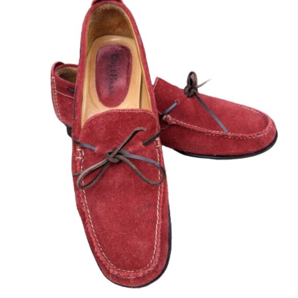 Cole Haan Red Suede Moccasin Loafers 9 - Picture 3 of 10